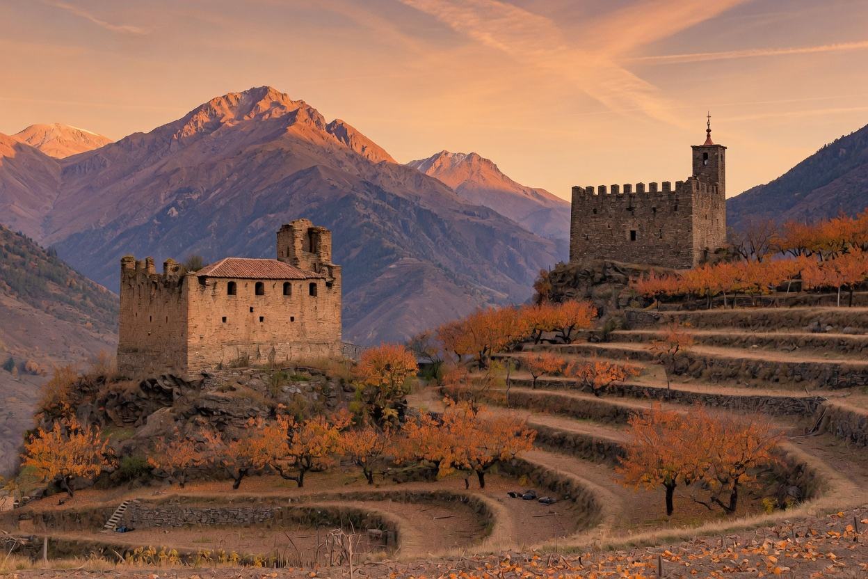 Two royal forts above apricot terraces.