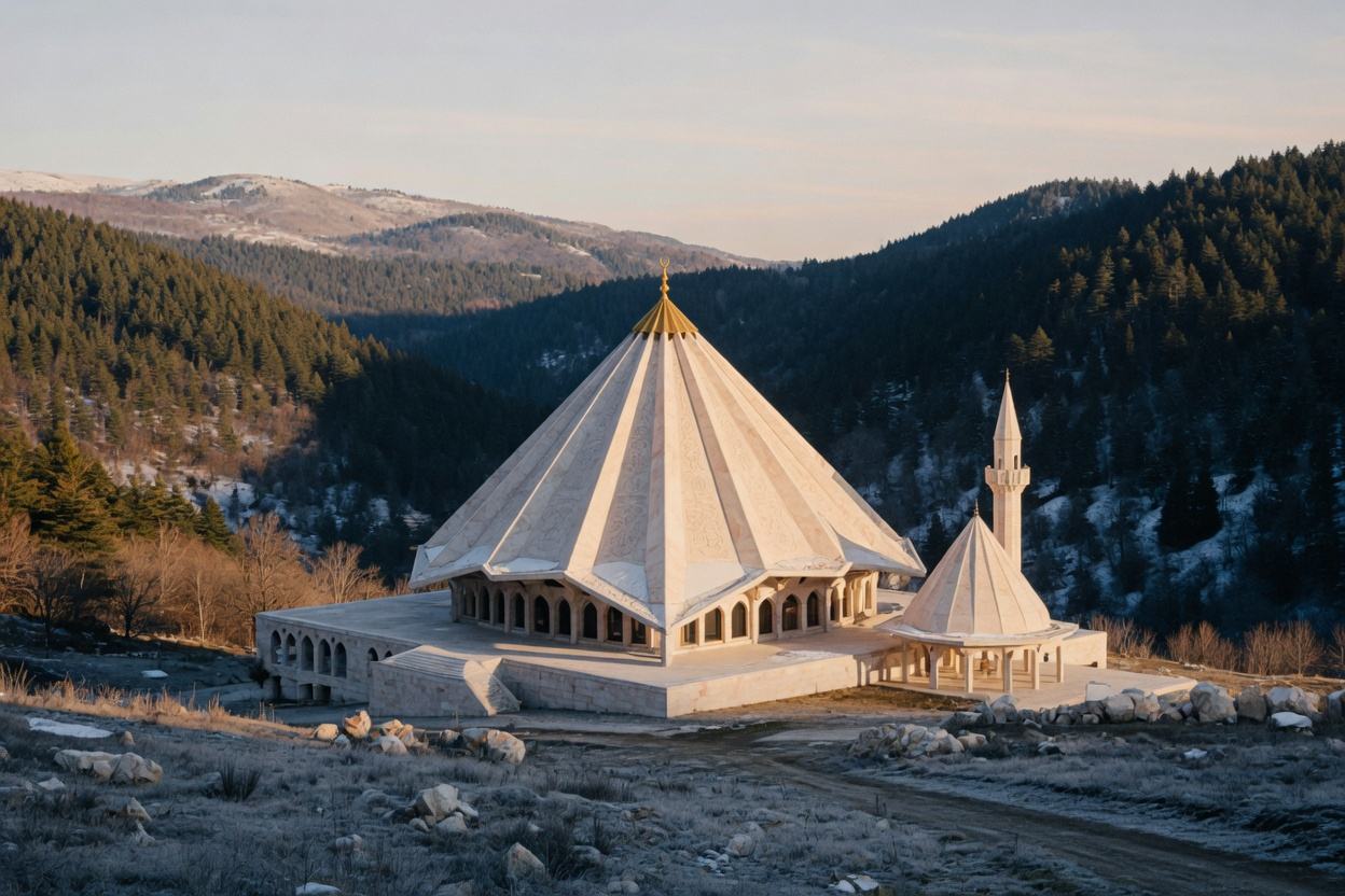 Landmark mosque, then a hilltop view.